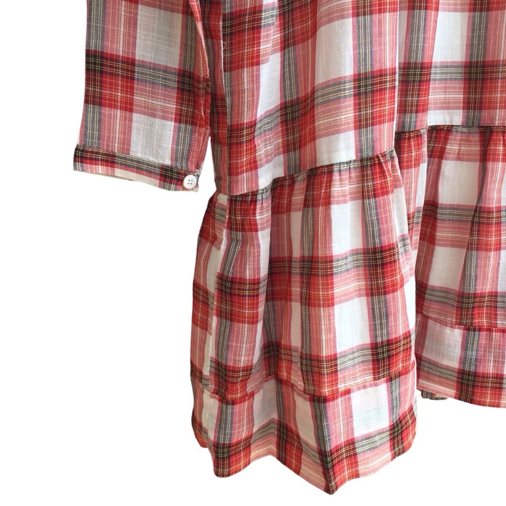 Sundays Jacques Long Sleeve Plaid Dress Pintuck Boho Dress NEW - Picture 5 of 15